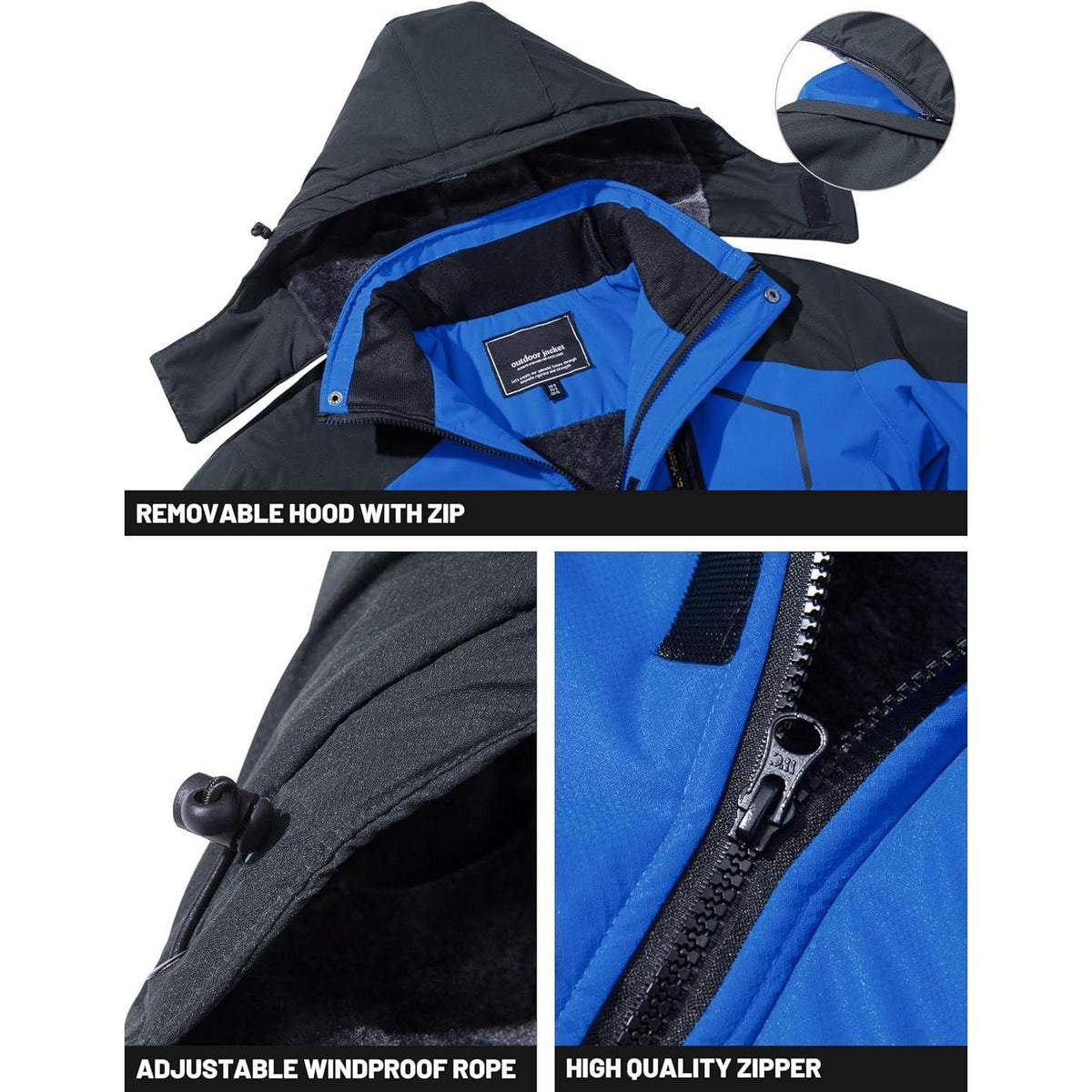 Herren Winterjacke wasserdicht warm mit Kapuze Blau