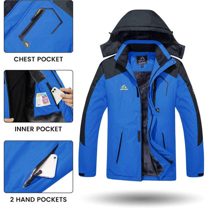 Herren Winterjacke wasserdicht warm mit Kapuze Blau