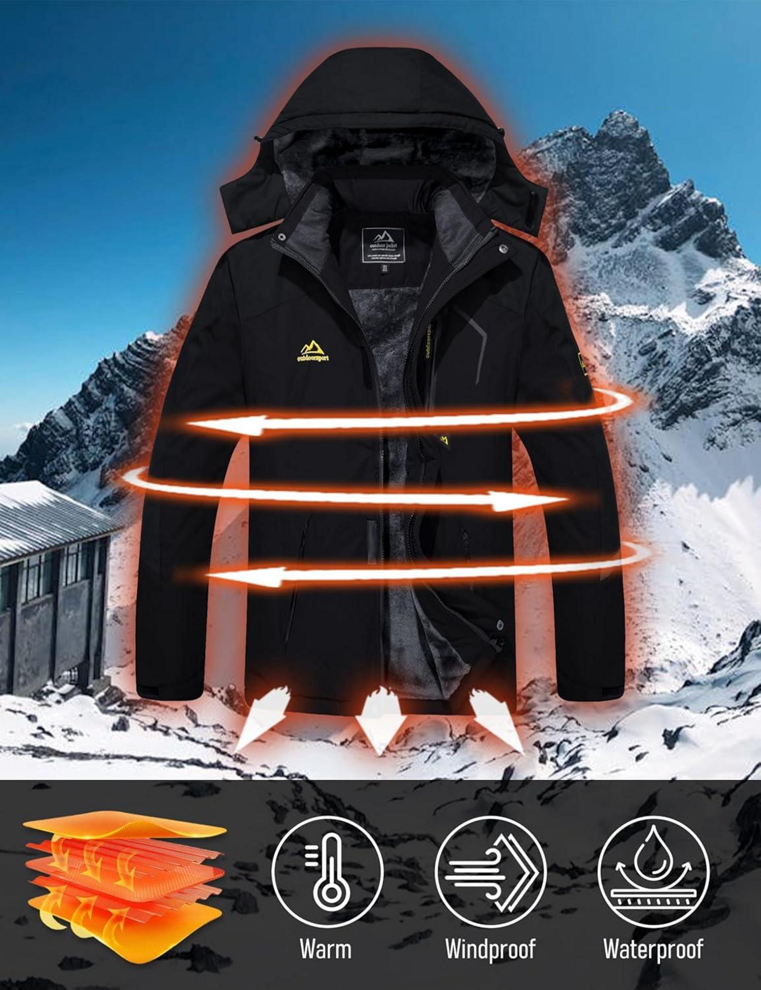 Winter Skijacke Herren Fleece Gefüttert Softshelljacke Schwarz