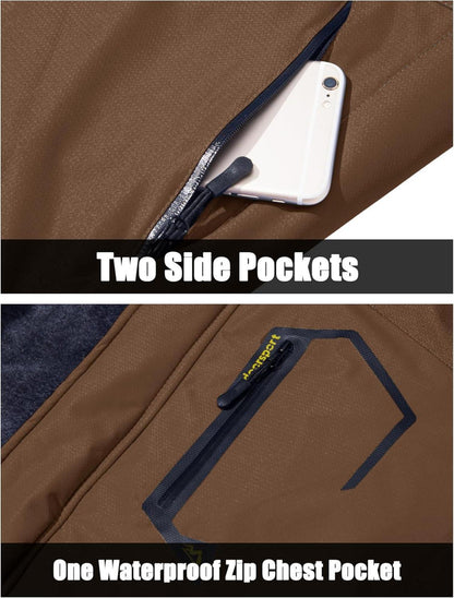 Herren Winter Skijacke Fleece Softshelljacke Wasserdicht Atmungsaktiv Munschwarz