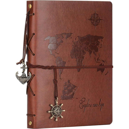 Fotoalbum Scrapbook Weltkarte Leder 60 Seiten Braun