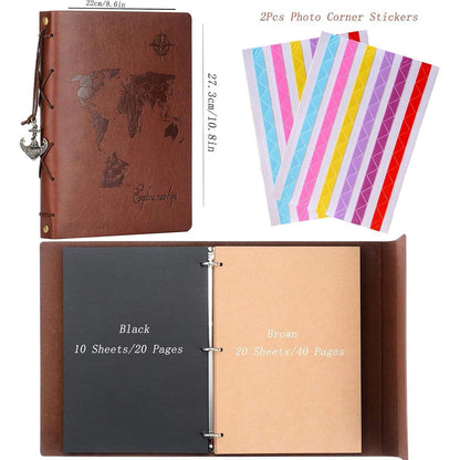 Fotoalbum Scrapbook Weltkarte Leder 60 Seiten Braun