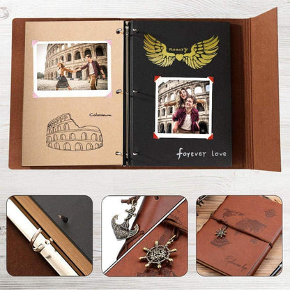 Fotoalbum Scrapbook Weltkarte Leder 60 Seiten Braun