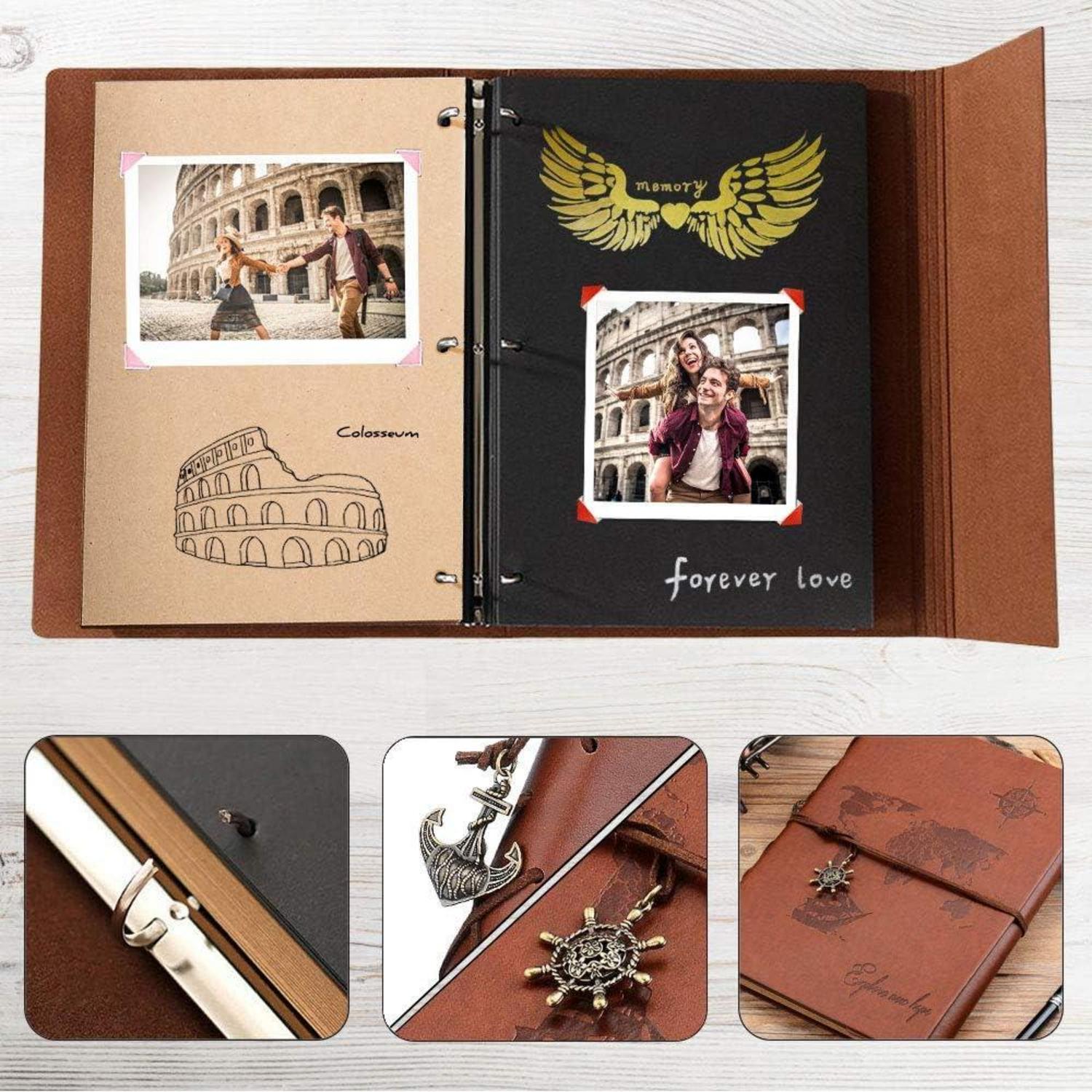 Fotoalbum Scrapbook Selbstgestalten Weltkarte Leder 60