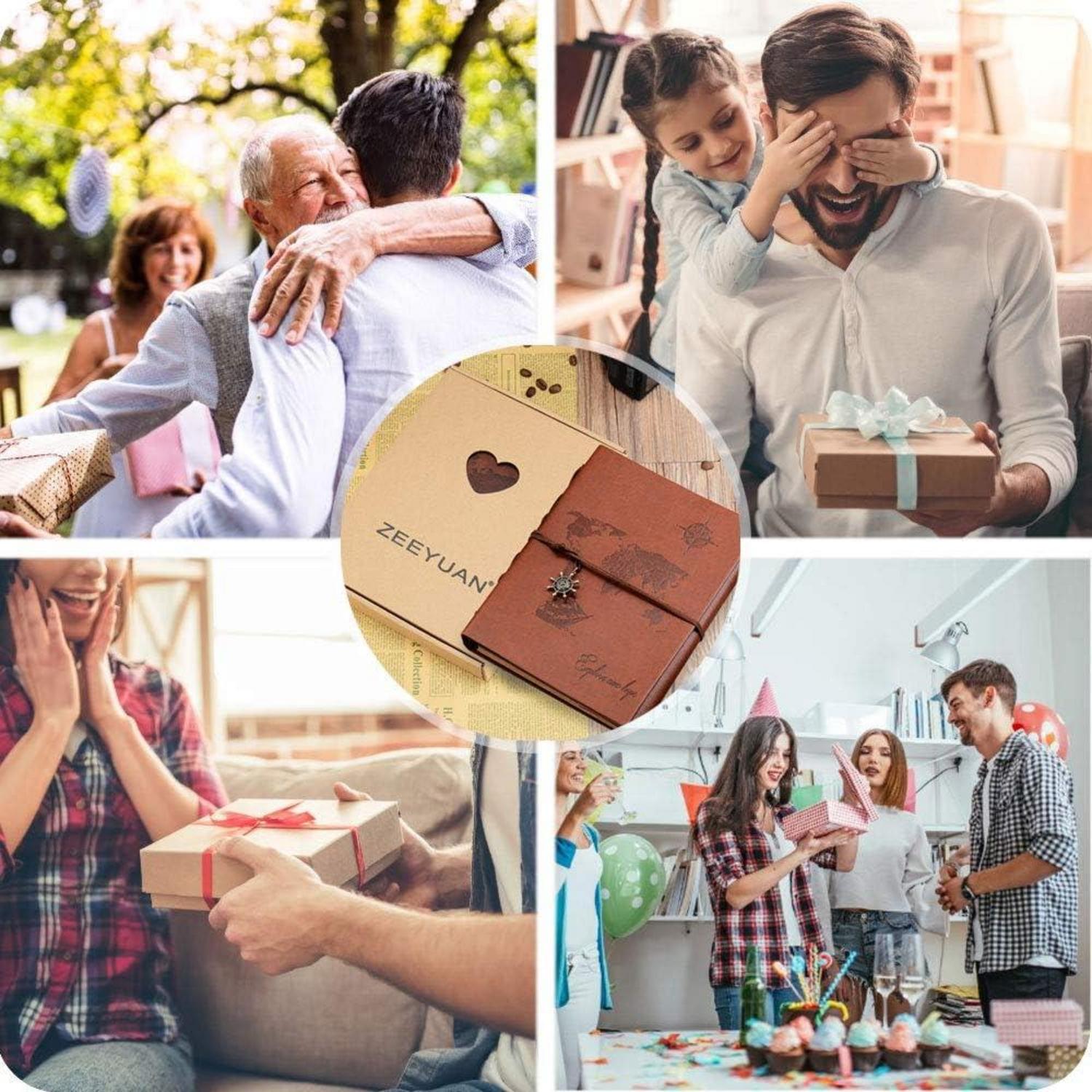 Fotoalbum Scrapbook Weltkarte Leder Braun 60 Seiten Geschenk Geburtstag