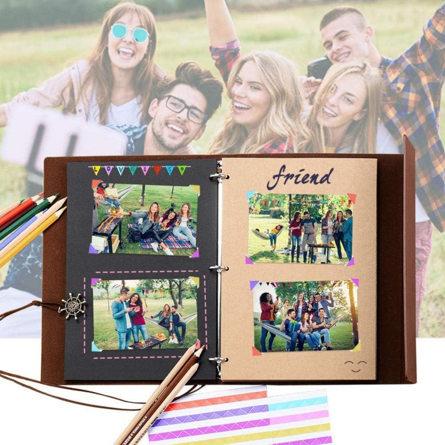 Fotoalbum Scrapbook Weltkarte Leder 60 Seiten Geburtstagsgeschenk