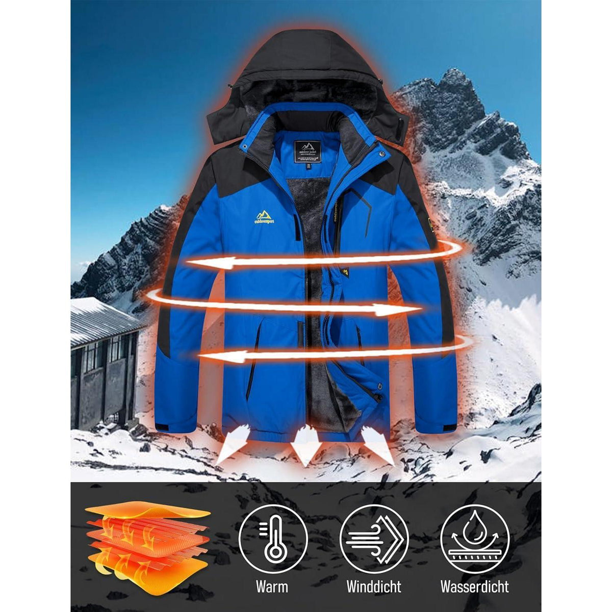 Herren Winter Skijacke Fleece Gefüttert Blau