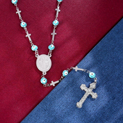 FaithHeart Damen Rosenkranz Halskette mit Heiliger Benedikt Anhänger, Geschenkbox für Weihnachten