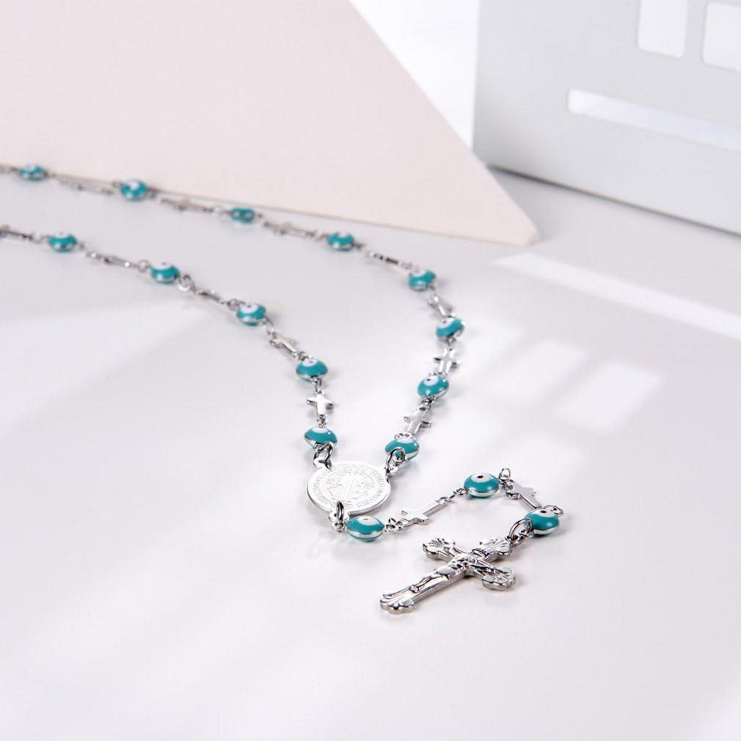 Rosenkranz Halskette Heiliger Kreuz Anhänger Geschenkbox schwarz