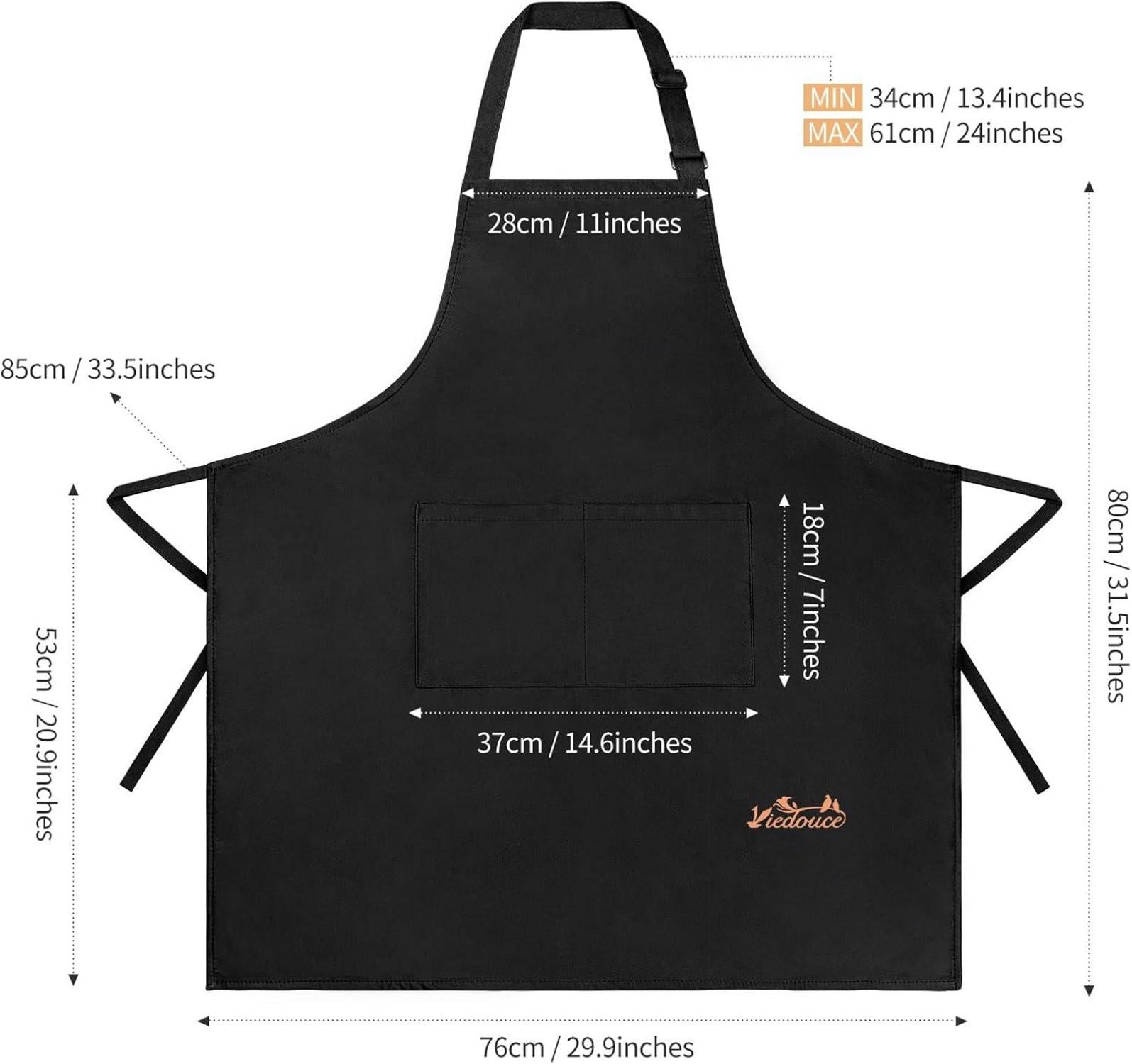 2er Pack Wasserdichte Kochschürzen mit Taschen, Verstellbar - Schwarz