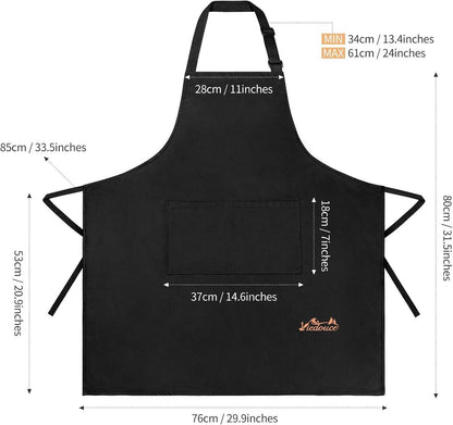 2er Pack Wasserdichte Kochschürzen mit Taschen, Verstellbar - Schwarz