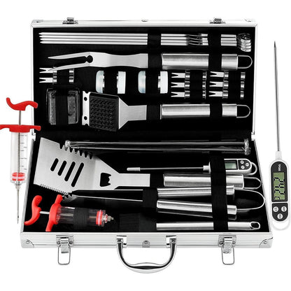 Hochwertiges Grillbesteck Set mit Fleischthermometer 25 tlg