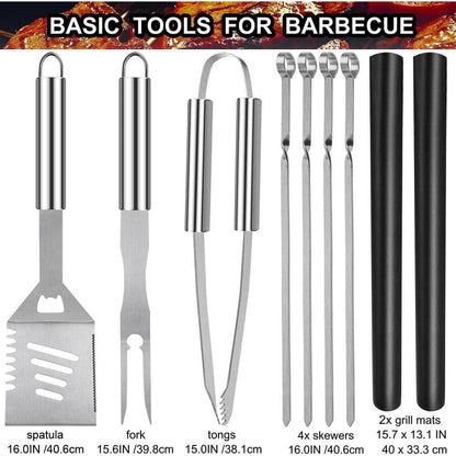 Hochwertiges Grillbesteck Set mit Fleischthermometer 25 tlg