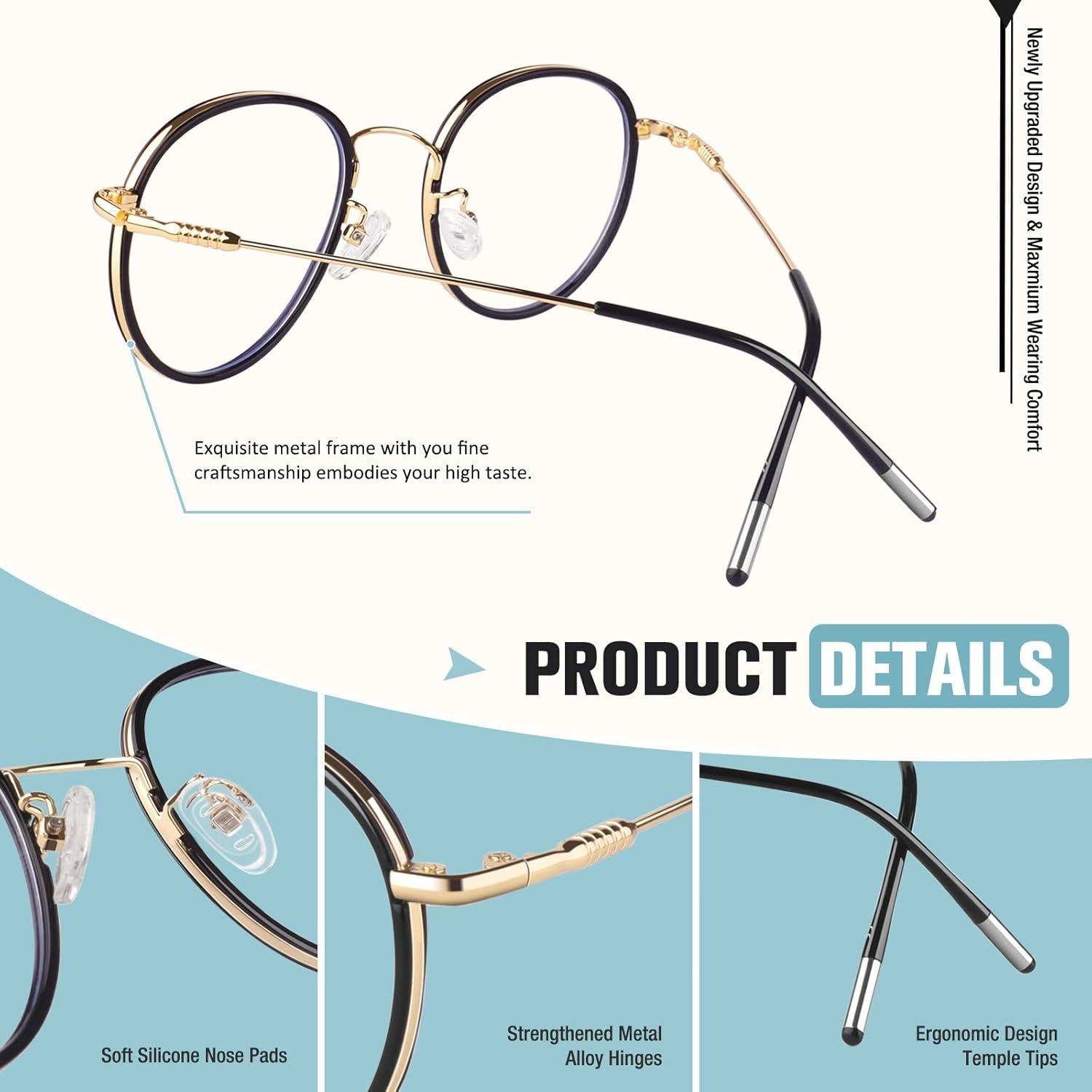 Runde Blaulichtfilter Brille UV400 Schutz geeignet für Damen und