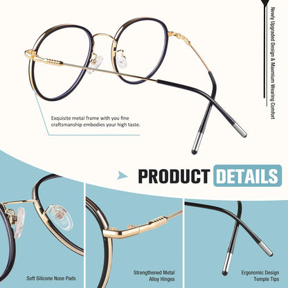 Runde Blaulichtfilter Brille UV400 Schutz geeignet für Damen und