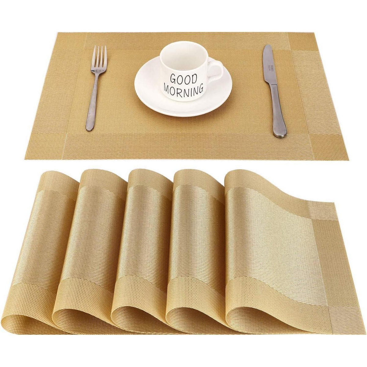 Abwaschbare Tischsets 6er Set Gold, Hitzebeständig & Rutschfest