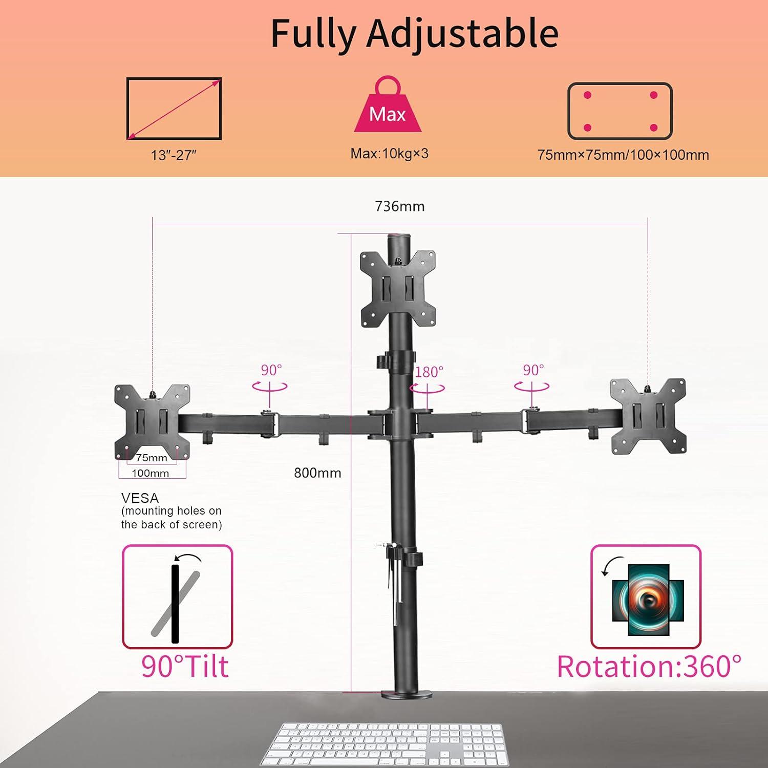 Monitor Halterung Triple Mount für 13-27 Zoll Bildschirm, Schwenkbar Neigbar