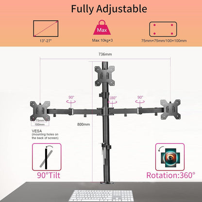 Monitor Halterung Triple Mount für 13-27 Zoll Bildschirm, Schwenkbar Neigbar