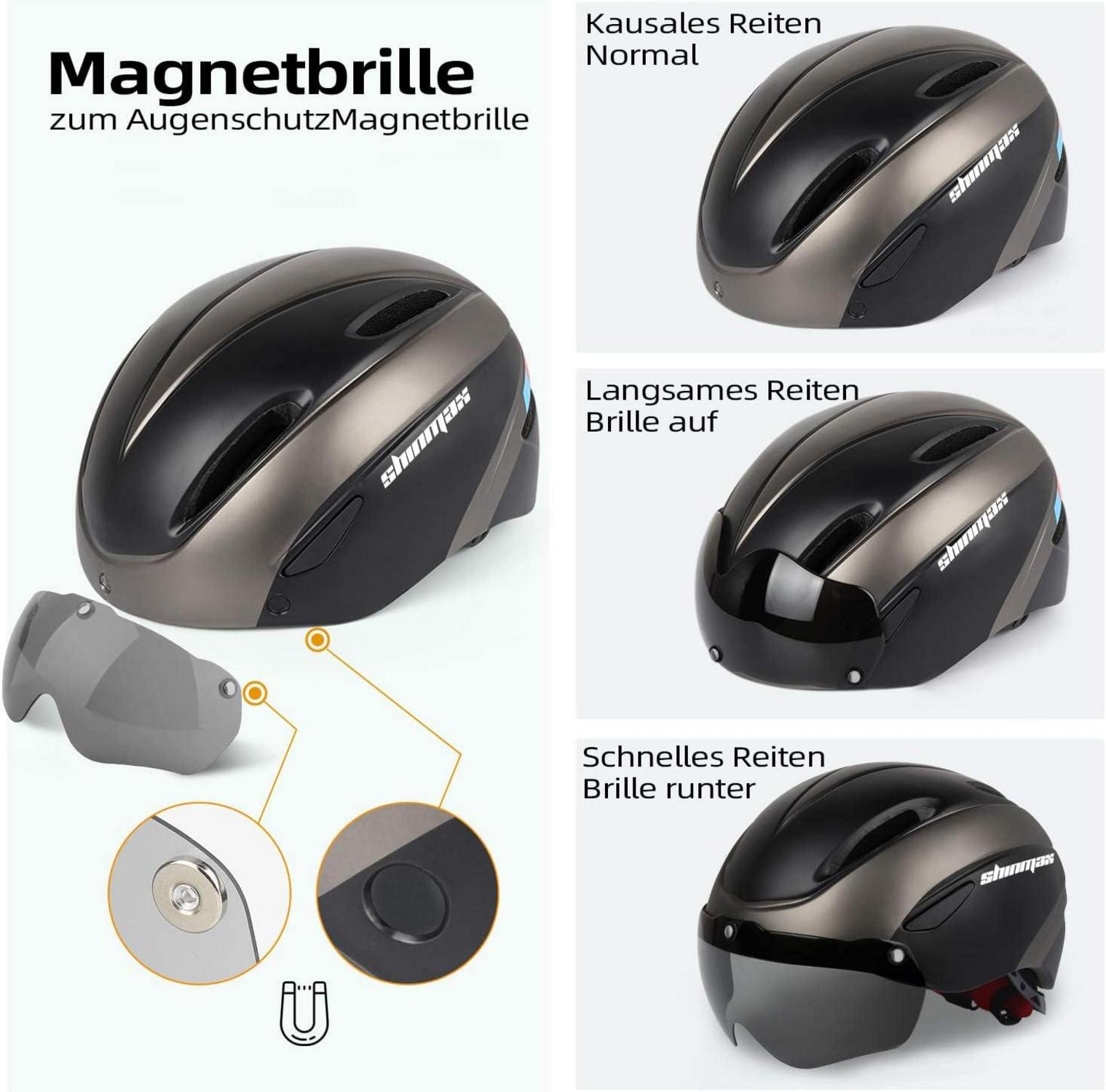 Fahrradhelm mit Visier Abnehmbarer Magnetischer Schutzbrille