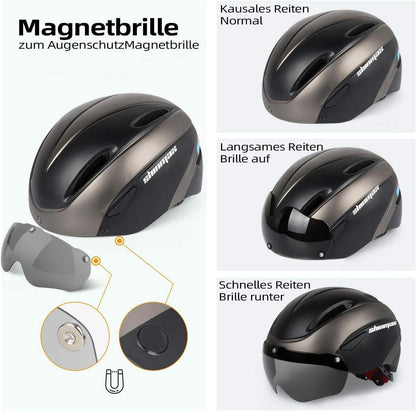 Fahrradhelm mit Visier Abnehmbarer Magnetischer Schutzbrille