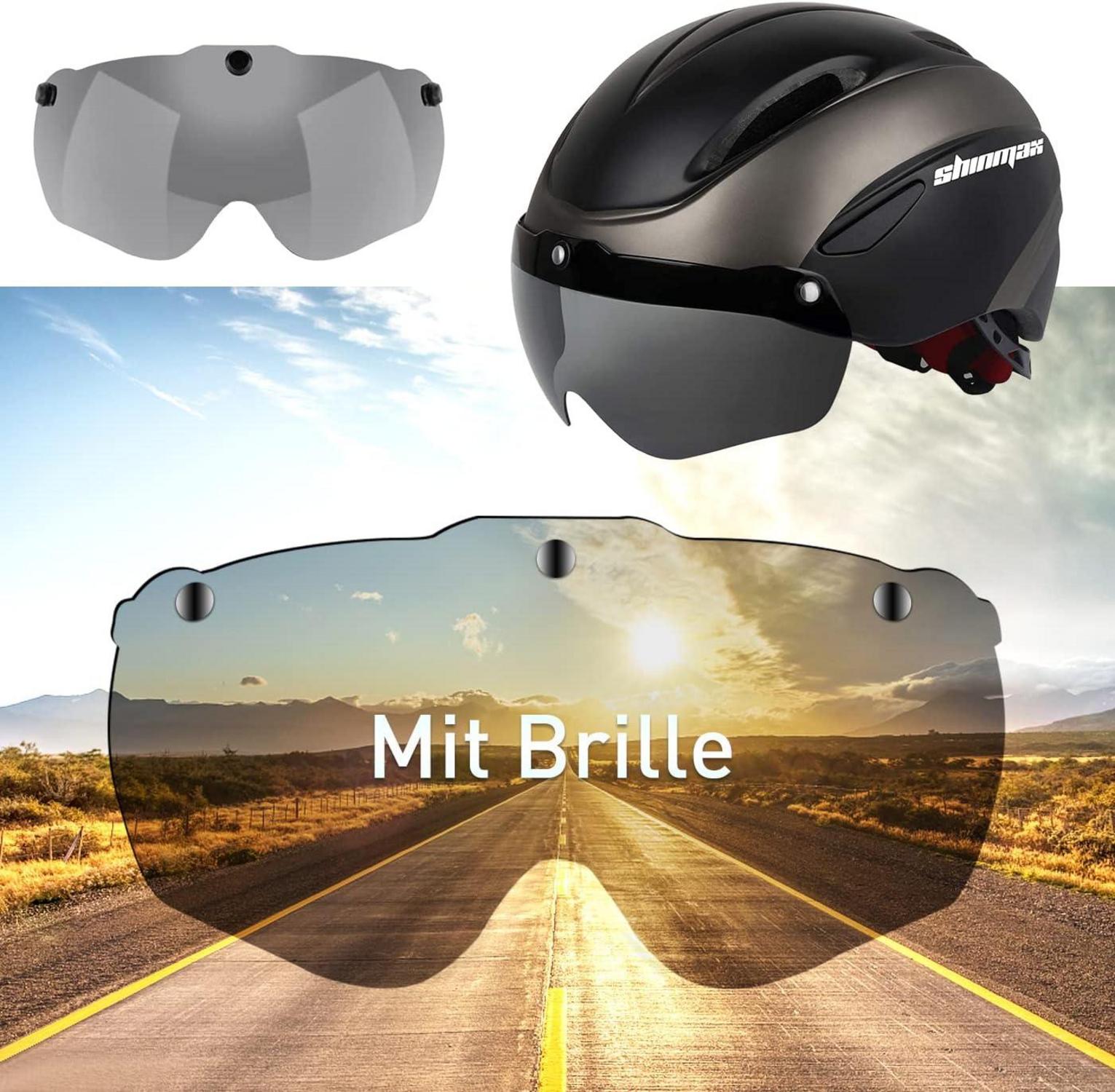 Shinmax Fahrradhelm Herren Damen mit Magnet-Visier Schwarz