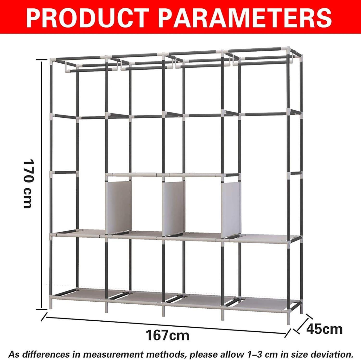 UDEAR Kleiderschrank Stoff Faltschrank Grau 3-Tier Storage Organizer