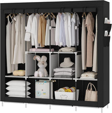 Stoffschrank mit Reißverschluss und Regalen Schwarz