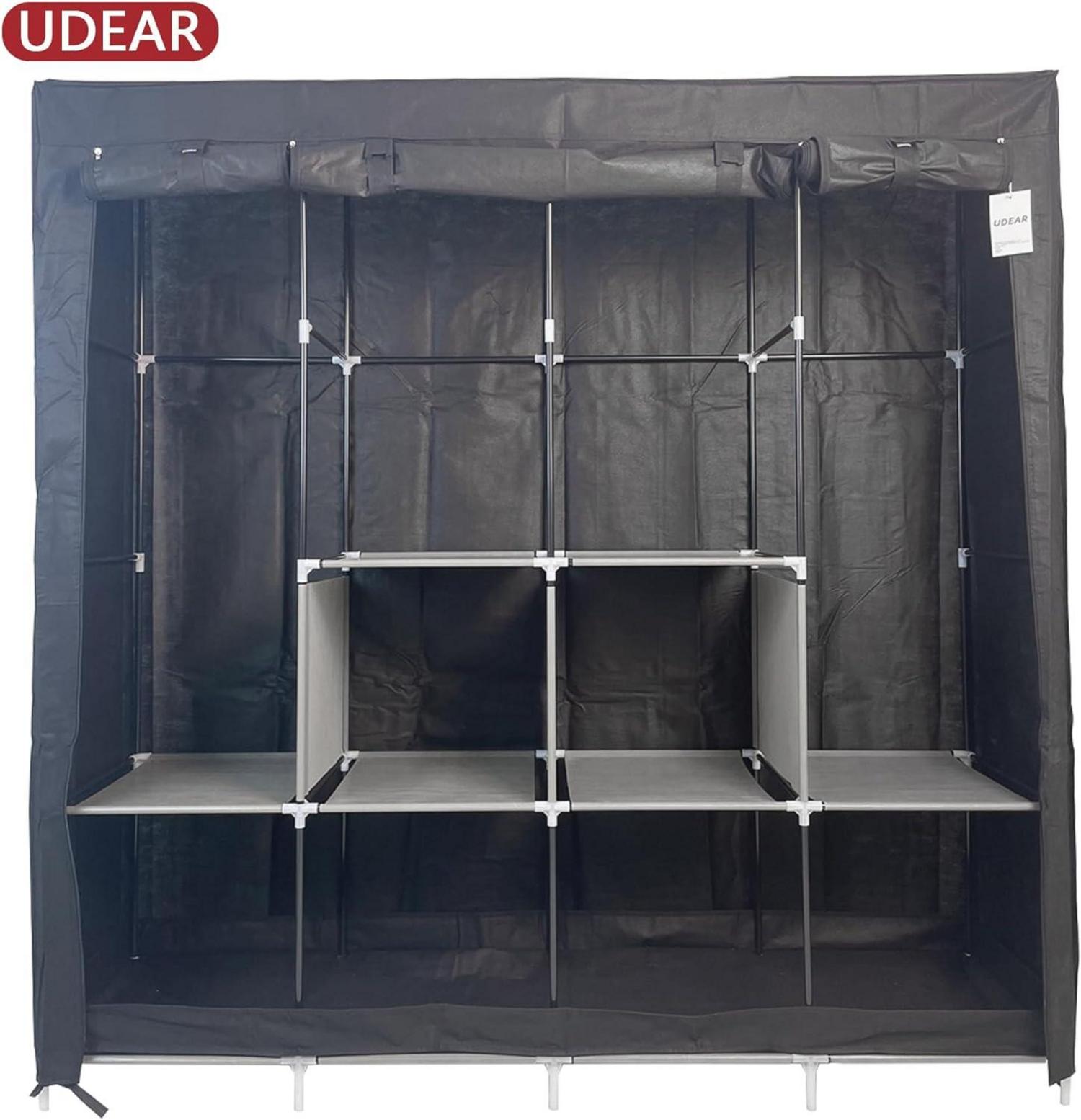 Robuster Stoffschrank für Schlafzimmer und Kleideraufbewahrung in Schwarz