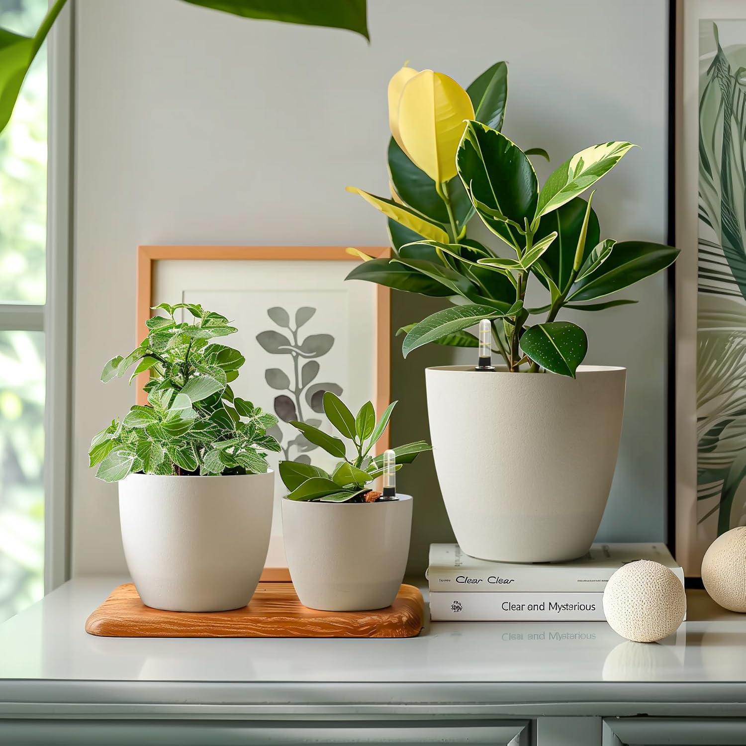 T4U 15cm Selbstwässernder Blumentopf Weiß 4er-Set für Innen