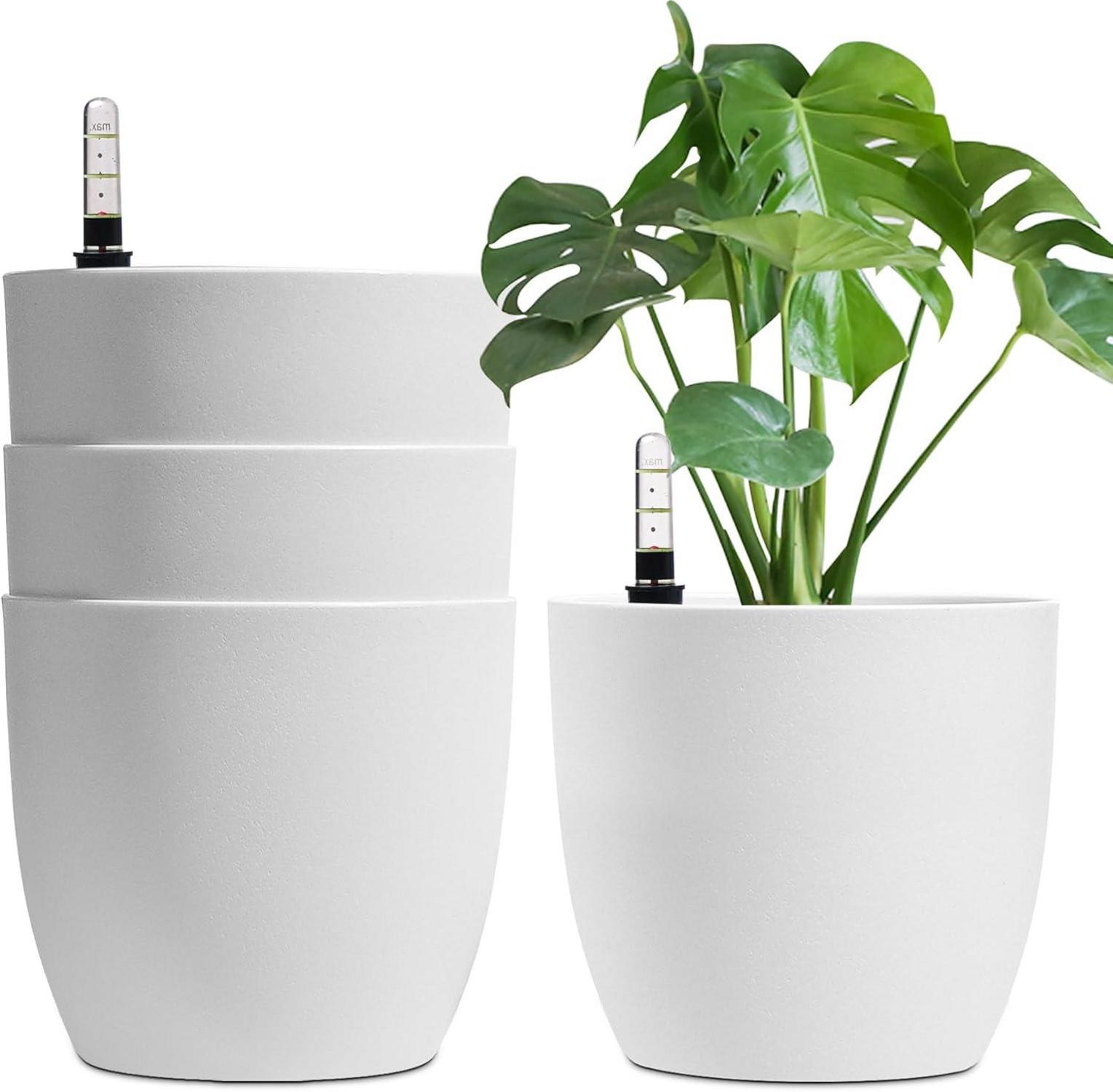 Selbstwässernder Blumentopf 22cm Weiß 4er-Set für Innen & Außen