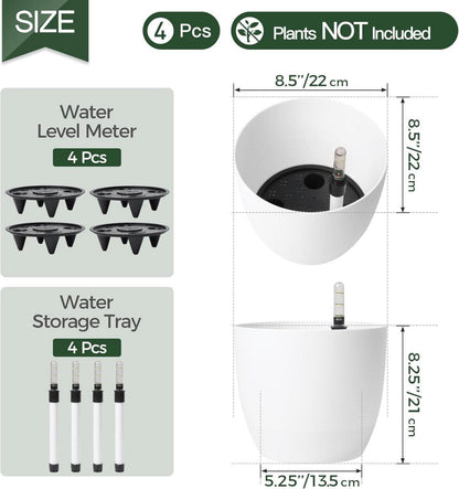 Selbstwässernder Blumentopf 22cm Weiß 4er-Set für Innen & Außen