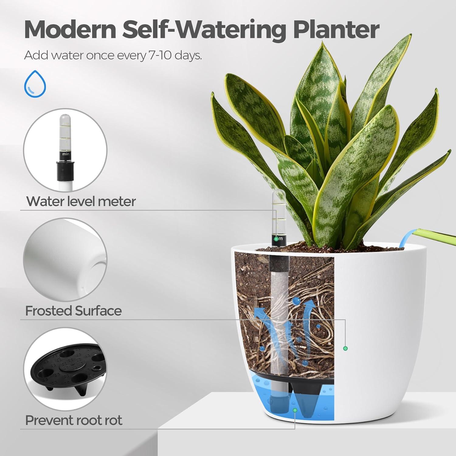 Selbstwässernder Blumentopf 4er-Set 22cm Weiß mit Wasseranzeiger