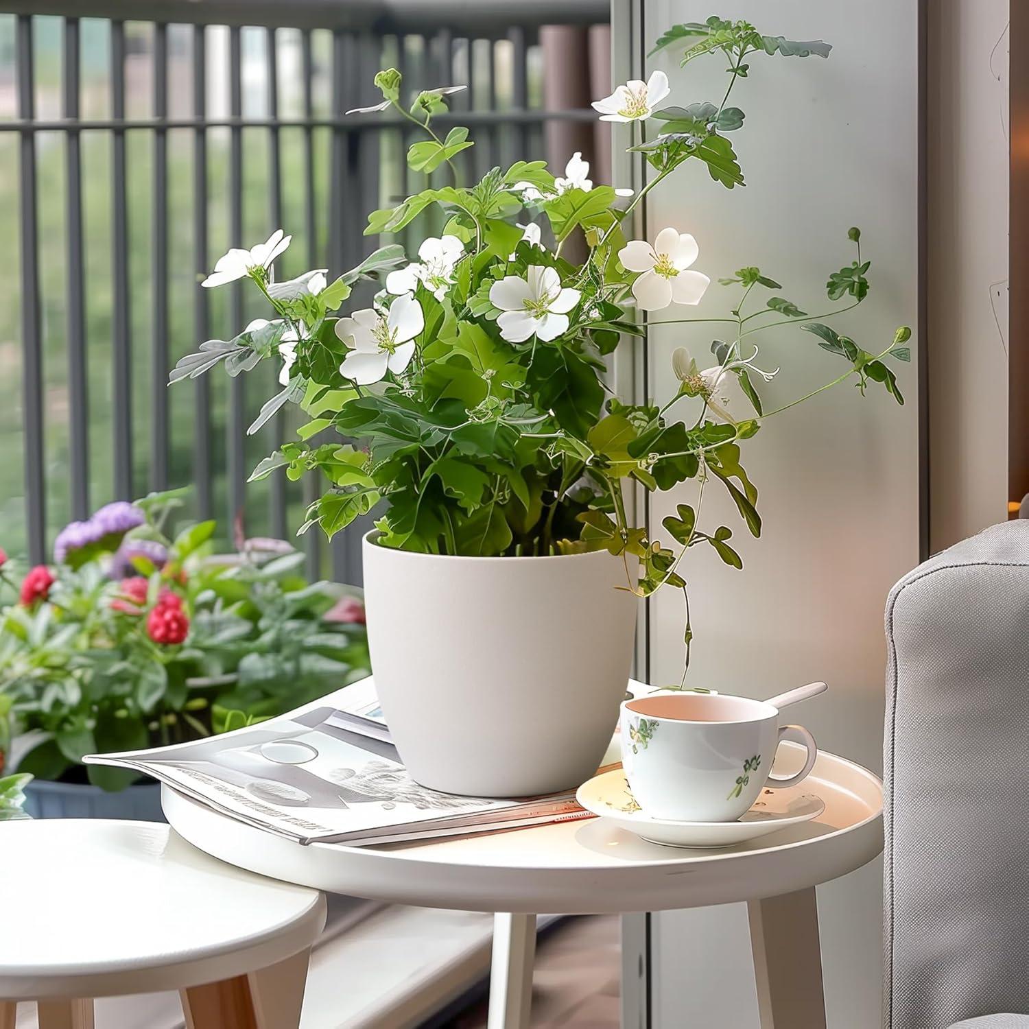 T4U 22cm Selbstwässernder Blumentopf mit Wasseranzeiger Weiß 4er Set