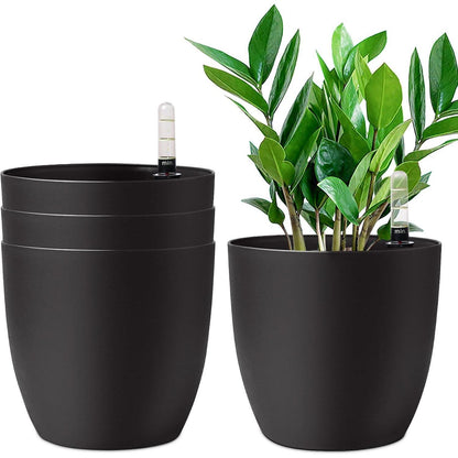 Selbstwässernder Blumentopf 22cm Schwarz 4er-Set - Indoor