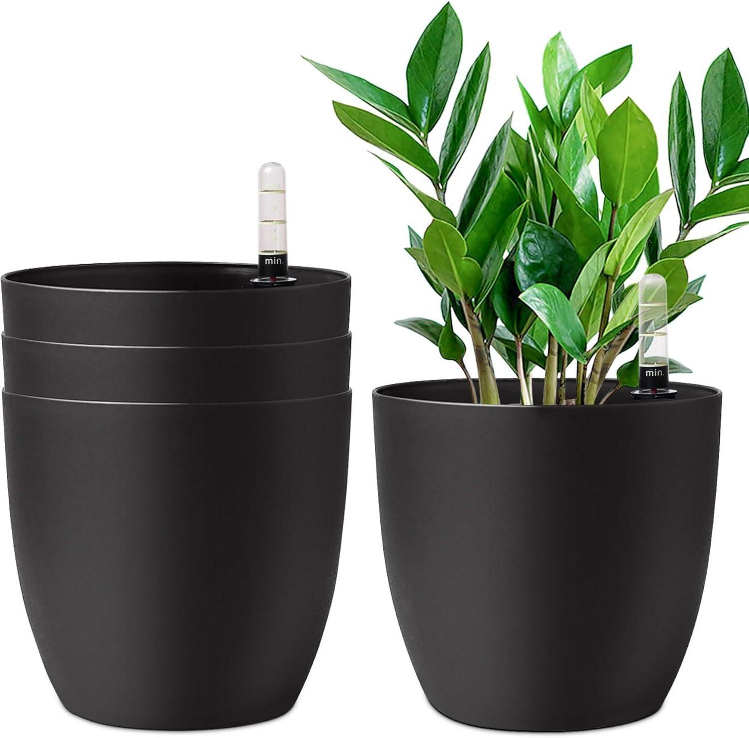 Selbstwässernder Blumentopf 22cm Schwarz 4er-Set für Innen