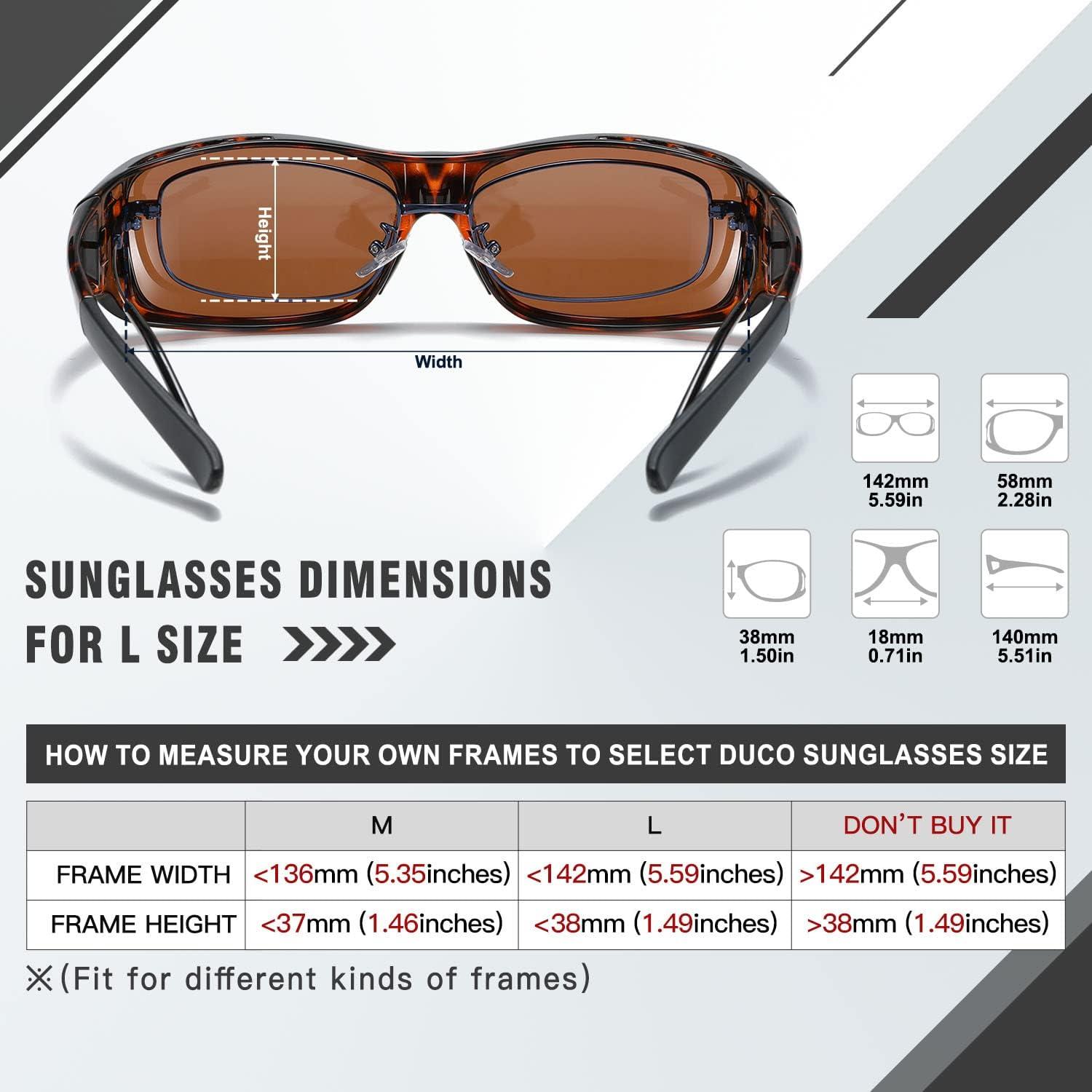 DUCO Polarisierte Überbrille Fit-over Sonnenbrille UV400 Schutz L - Tortoise