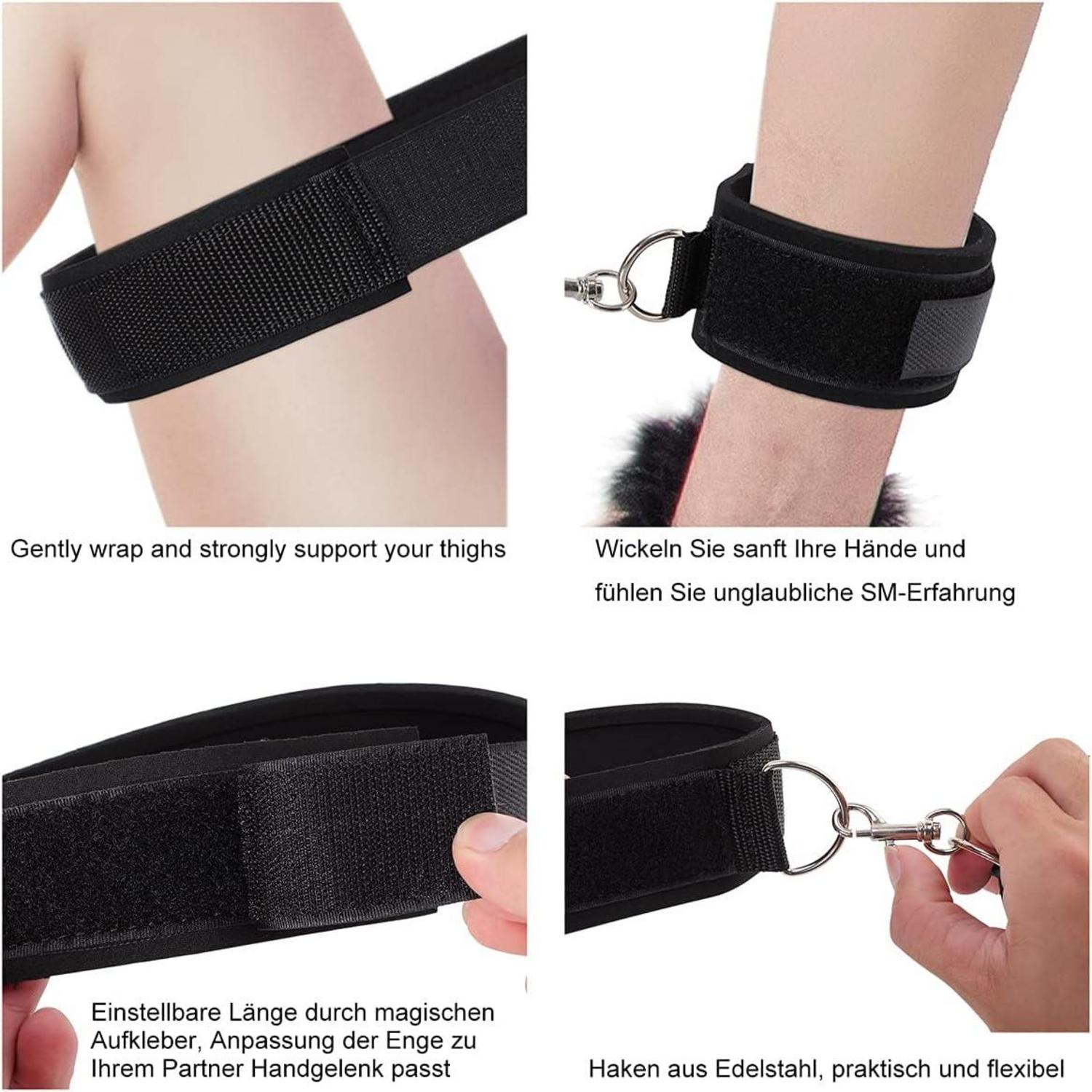 BDSM Bondage Set Handschellen Oberschenkelmanschette Schwarz