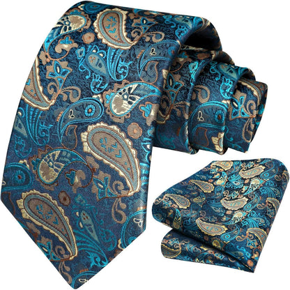 Krawatten-Set Seide Paisley Grün Gold Herren