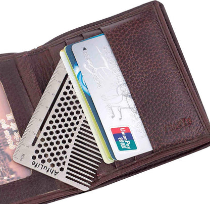 Metallkamm und Bartkamm EDC-Kamm Kreditkartenformat für Brieftasche - Antistatischer Bartkamm Doppelseitiger