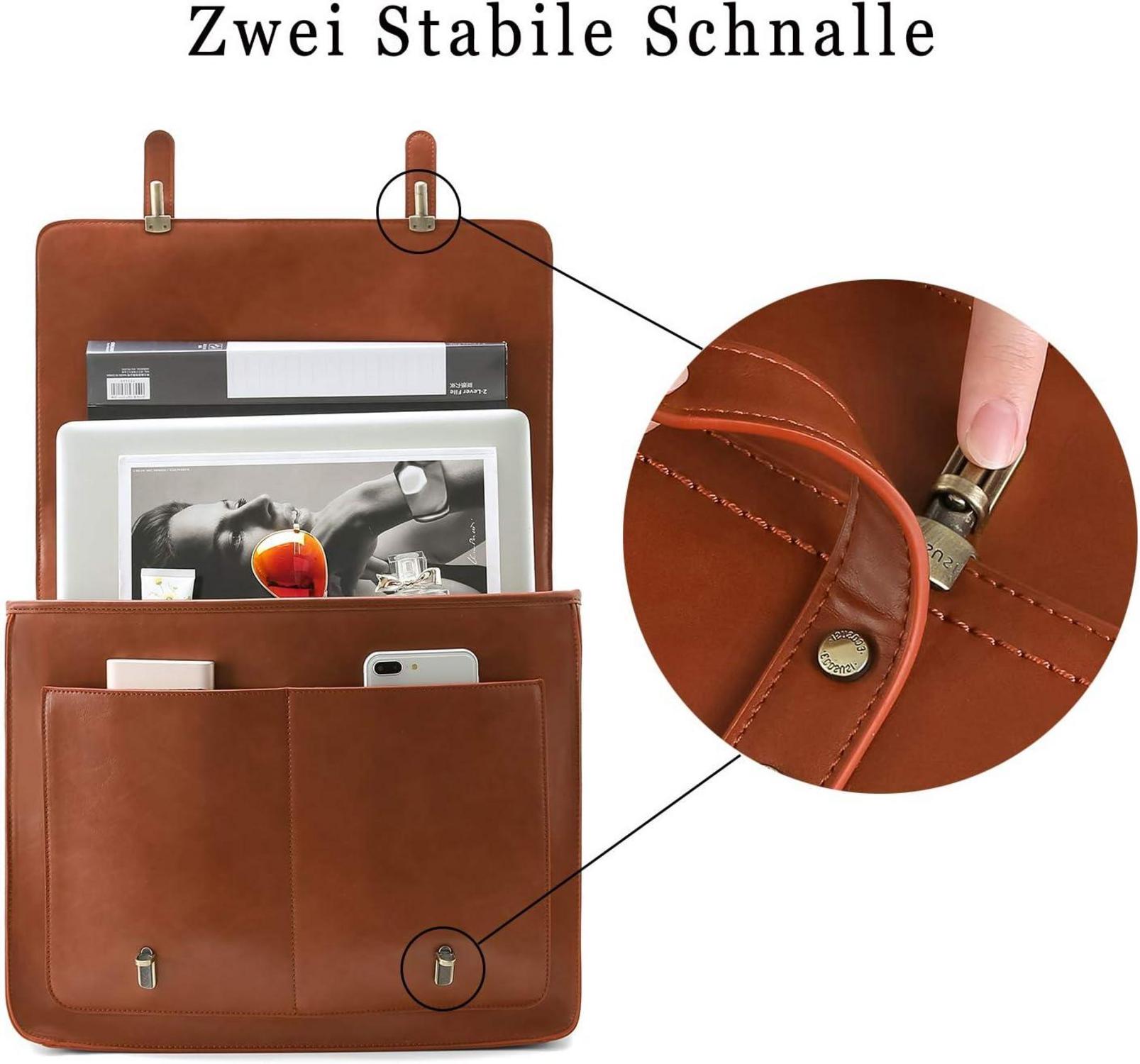 ECOSUSI Laptoptasche Damen Vintage 15,6 Zoll Kunstleder Umhängetasche