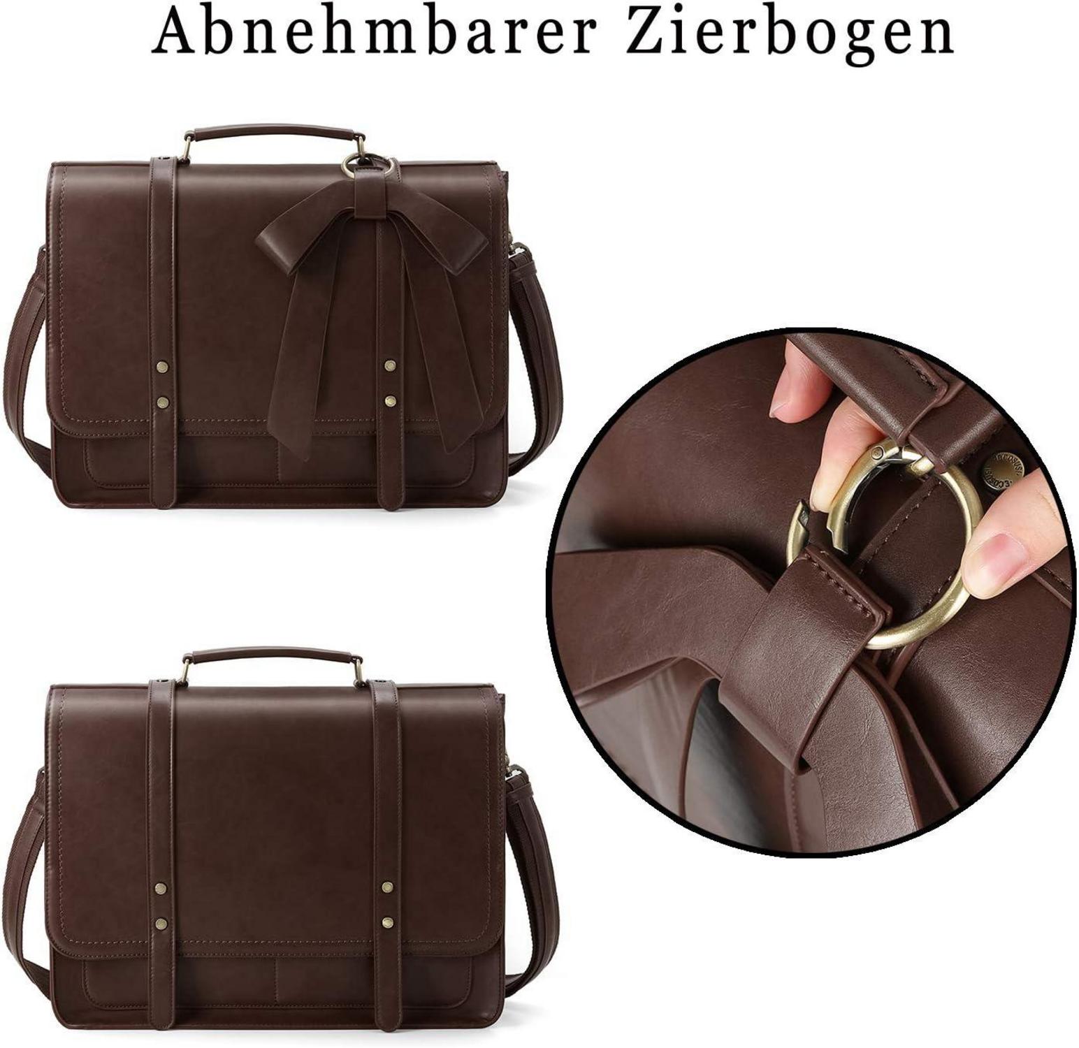 ECOSUSI Damen Laptoptasche 15,6 Zoll Vintage Umhängetasche Bowknot