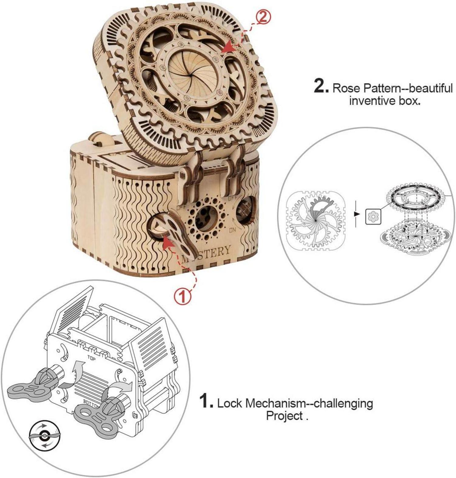 ROKR Mechanisches 3D Holzpuzzle Laserschnitt Schatzkiste Bauprojekt