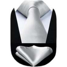 Graue Extra lange Herren Krawatte & Einstecktuch-Set