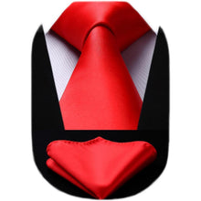 Rote Extra Lange Herren Krawatte & Einstecktuch Set