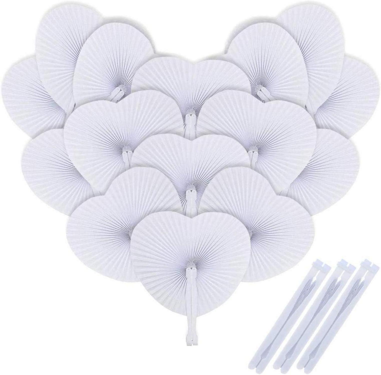 Weiße Herz Handfächer Hochzeit 48 Stk. Geschenk DIY