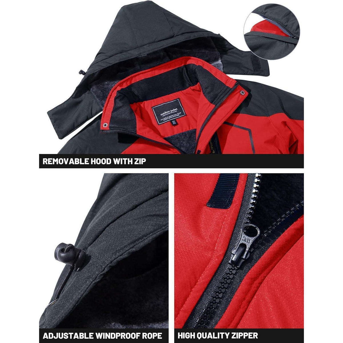 Herren Winterjacke wasserdicht warm mit Kapuze L Rot