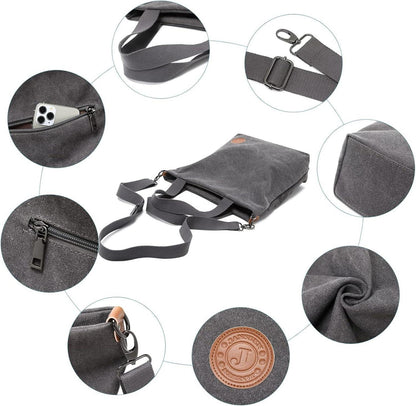 JANSBEN Damen Canvas Handtasche Schultertasche Groß Schwarz