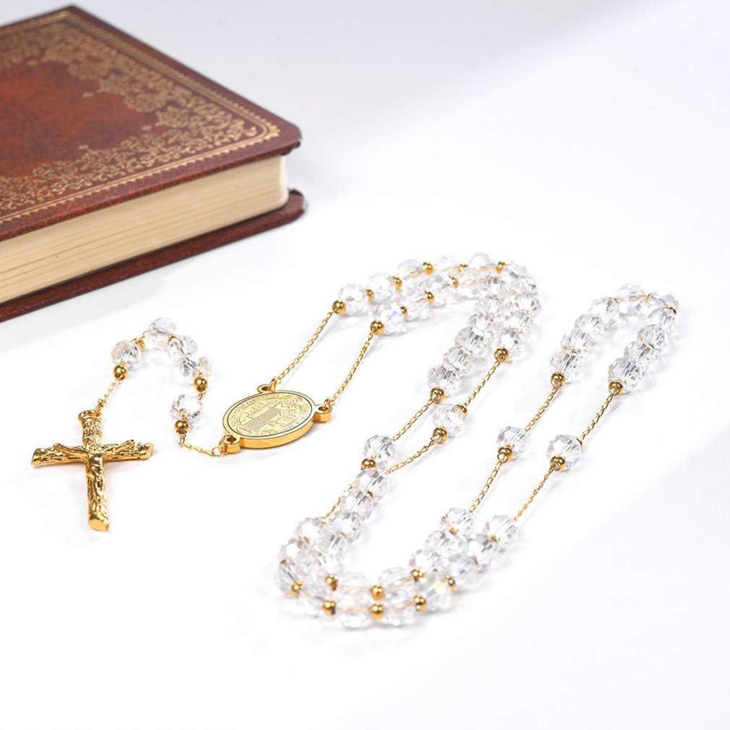 FaithHeart Rosenkranz Halskette mit Heiligem Benedikt Anhänger, Geschenkbox - Weihnachten Muttertag