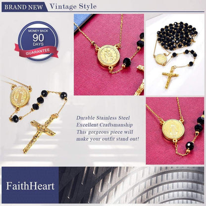FaithHeart Damen Rosenkranz Halskette Heiliger Benedikt Anhänger Geschenkbox