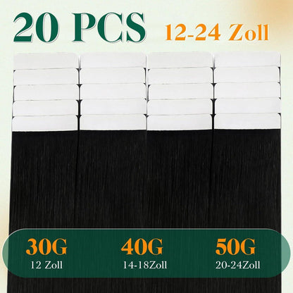 Schwarz Tape-In Haarverlängerung Echthaar 60cm - 50g